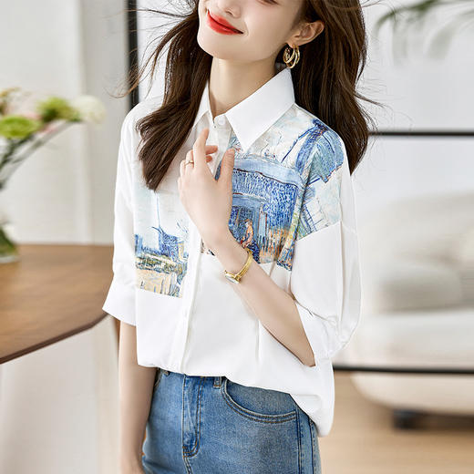 【油画印花白色衬衫】文森特·梵高联名定位印花衬衫 商品图5