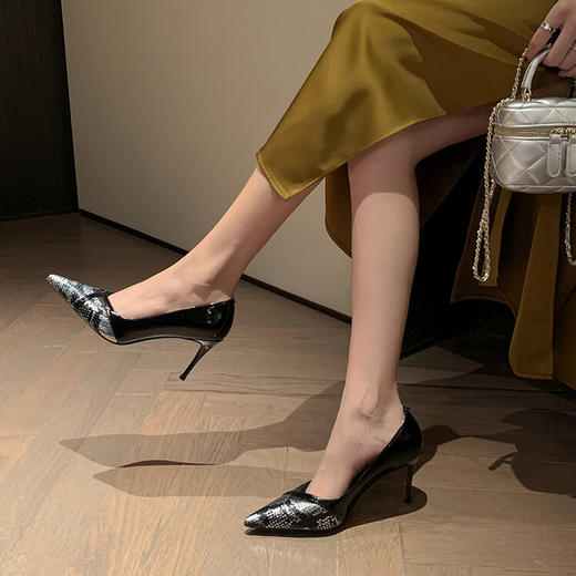尖头细跟蛇纹高跟鞋，欧美风名媛气质单鞋KLTN-D-6604 商品图3