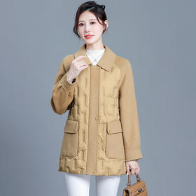 冬季新款，双面呢料拼接羽绒服时尚女装羊毛呢外套宽松休闲外套QYM-KED-S036-Y