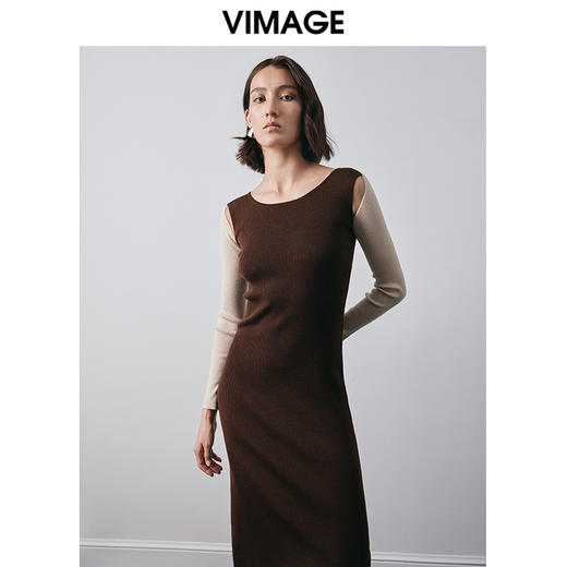 VIMAGE纬漫纪冬季新款设计感小众收腰气质连衣裙V2001616 商品图4