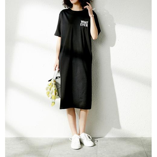 64825【现货款】字母休闲短袖连衣裙女中长款2023夏季新款宽松洋气过膝T恤裙 商品图0