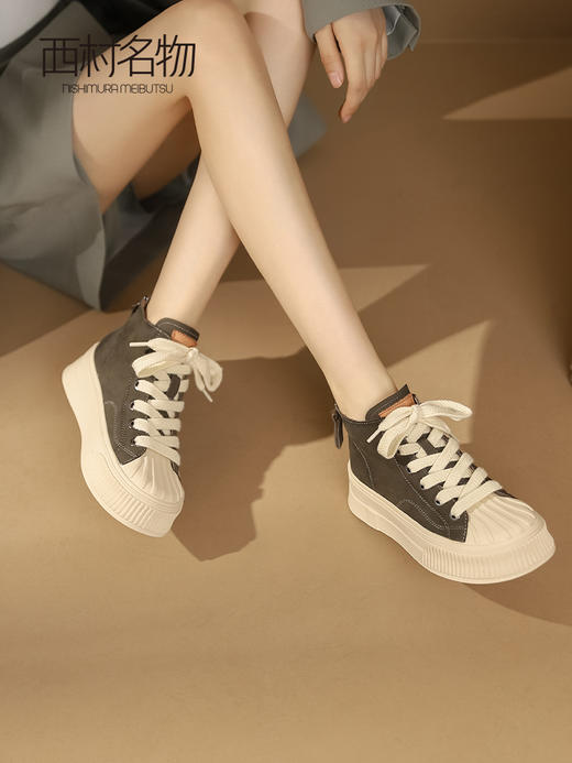 西村名物2023秋季新品百搭真皮平底单鞋学院休闲厚底贝壳头X23DS35521 商品图2