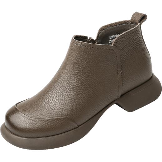 信诺真皮复古妈妈鞋短靴2023新款秋季中年及踝靴休闲软底女单靴子 商品图6