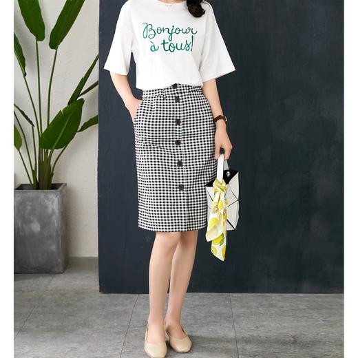 【现货款】黑白格子半身裙2023春夏新款韩版别致高腰修身中长款包臀裙 商品图2