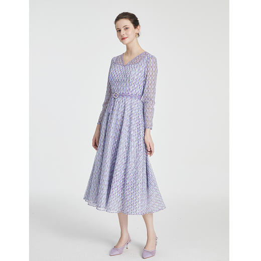 司歌V领端庄几何连衣裙印花气质优雅A881356 商品图4