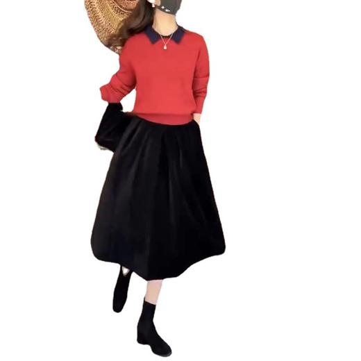 2023新款时尚翻领长袖打底衫+半身裙套装 商品图4