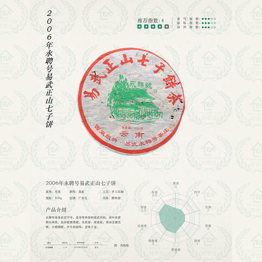 【口感稠厚 顺丰包邮】永聘号 2006年 易武正山七子饼 普洱生茶 400g/饼 商品图0