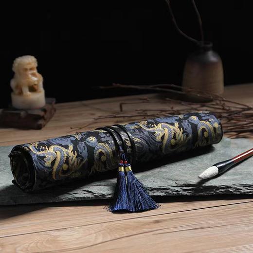 笔袋丨布艺手工收纳国风文创布艺笔袋 笔帘10孔入 保护毛笔套33*30cm 商品图1