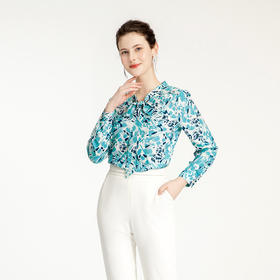 司歌印花长袖上衣蝴蝶结修身光泽T881228