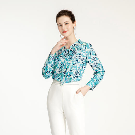 司歌印花长袖上衣蝴蝶结修身光泽T881228 商品图0
