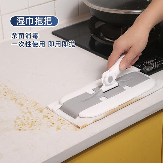 【静电除尘吸水吸附！三合一拖把】长短可变，即用即抛，家用免手洗一次性湿巾拖把地板清洁干巾拖把可替换布拖特价清仓 商品图2