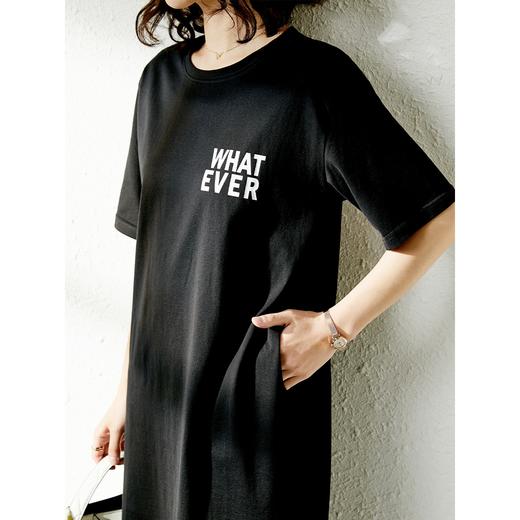 64825【现货款】字母休闲短袖连衣裙女中长款2023夏季新款宽松洋气过膝T恤裙 商品图2