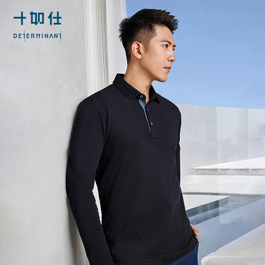 十如仕针织弹力吸湿速干商务休闲长袖POLO-P19-01 商品图0