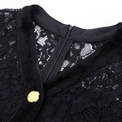 NG844斯尔丽2023秋季新款法式优雅拼接丝绒蕾丝连衣裙 商品图4