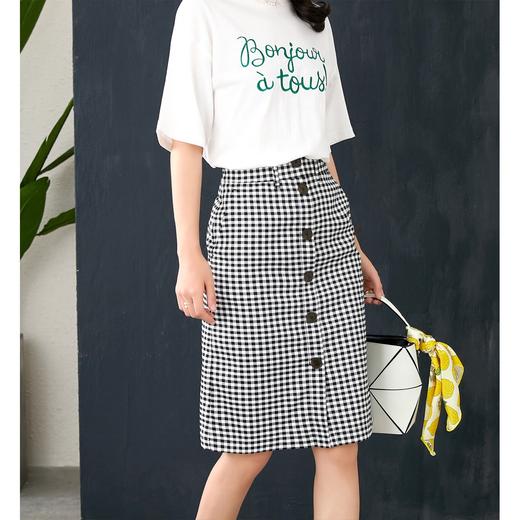 【现货款】黑白格子半身裙2023春夏新款韩版别致高腰修身中长款包臀裙 商品图1