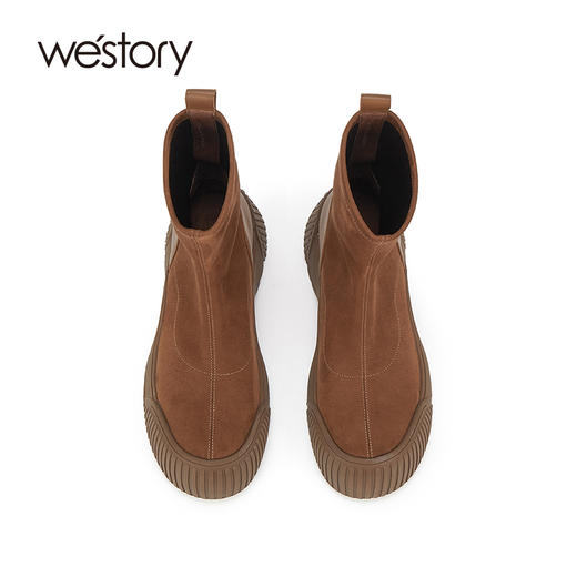 westory冬季透气增高袜靴女百搭中筒靴瘦瘦弹力靴W23DS82911 商品图3