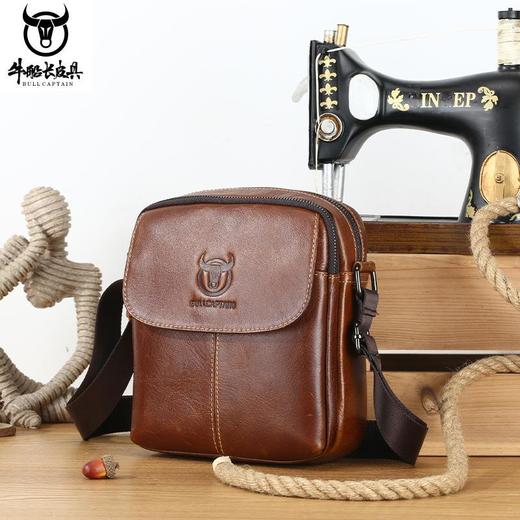 牛船长男士真皮单肩斜挎休闲街头潮流韩版青年盖头牛皮运动小包包 商品图0