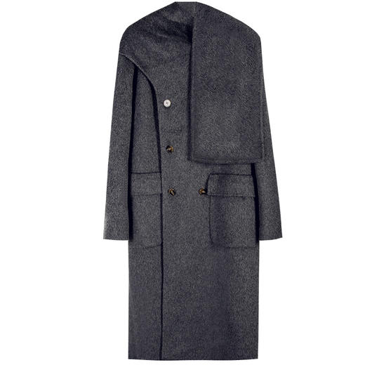 Self Who骆驼绒羊毛双面呢外套女秋冬2023新款中长版灰色毛呢大衣 商品图4