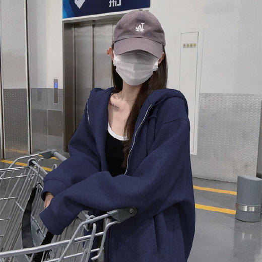 【拉链设计，时尚又方便！】卫衣外套女春秋款开衫拉链连帽加厚秋冬季oversize藏青色上衣拉链设计，便捷时尚；连帽加厚，温暖呵护。lm 商品图5