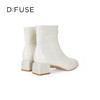 Dfuse迪芙斯冬新款时尚方头压纹前拉链粗跟瘦瘦靴短靴DF34116113 商品缩略图6