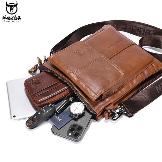 牛船长皮具跨境专供男士单肩斜挎包头层牛皮复古大容量多功能挎包 商品图2