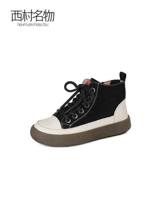 西村名品2023秋季新款平底短靴休闲女鞋英伦手工圆头侧拉链T23DS44171 商品图0