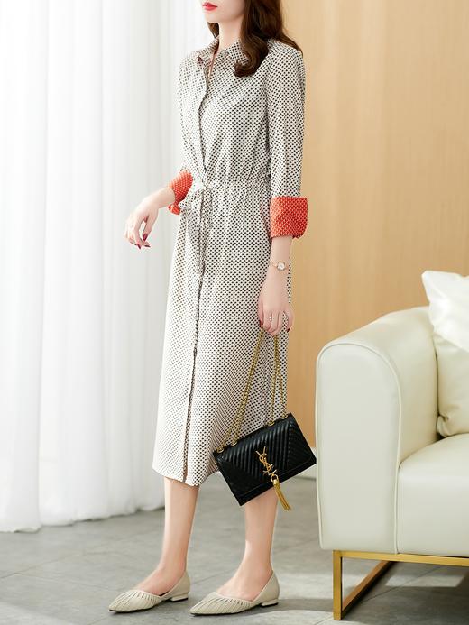 【现货款】法式波点印花连衣裙2023新款夏度假中长款收腰气质衬衫裙子女 商品图1