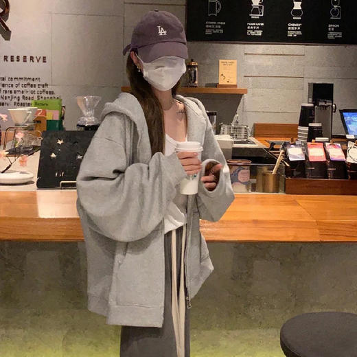 【拉链设计，时尚又方便！】卫衣外套女春秋款开衫拉链连帽加厚秋冬季oversize藏青色上衣拉链设计，便捷时尚；连帽加厚，温暖呵护。lm 商品图7