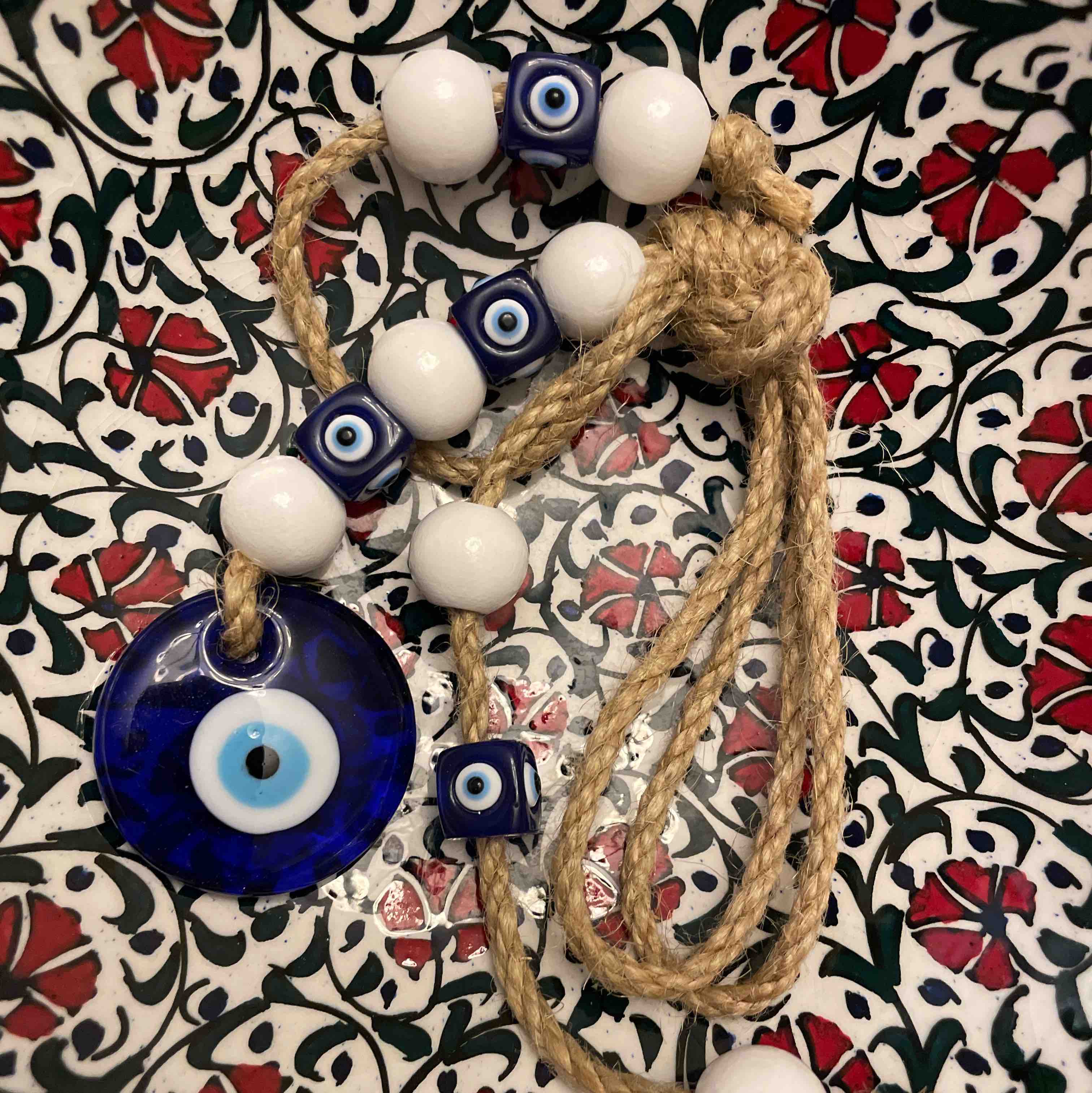 4cm蓝眼睛挂件挂饰（白珠/麻绳/双坠）H25cm