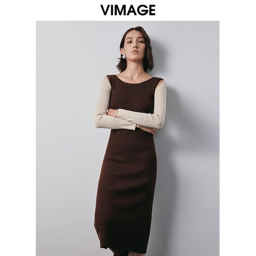 VIMAGE纬漫纪冬季新款设计感小众收腰气质连衣裙V2001616 商品图0