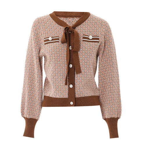 EITIE爱特爱气质小香风飘带复古灯笼袖宽松格纹针织衫秋季新款C016 商品图6