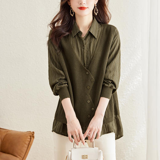 秋季新款，女装针织拼接衬衣春秋洋气时尚假两件女上衣长袖衬衫CC-16-2380 商品图1