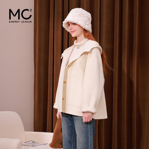 mc2单排扣双面羊绒气质呢大衣女2023秋冬新款时尚连帽温柔高级感 商品图2
