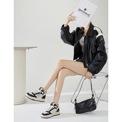 西遇高帮板鞋女2023新款秋冬美式复古黑白熊猫鞋厚底休闲运动鞋D0034172 商品图3