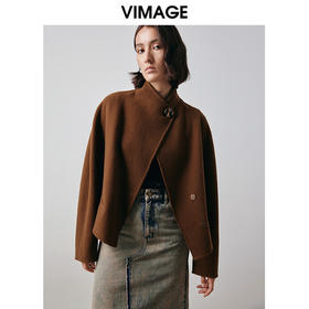 VIMAGE纬漫纪冬季新款小众设计时尚个性百搭宽松毛呢外套女V2014602