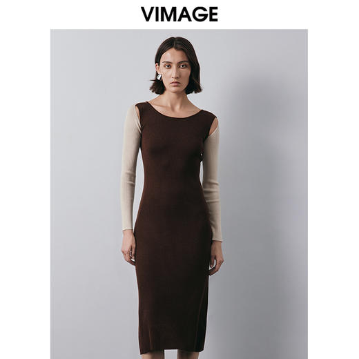 VIMAGE纬漫纪冬季新款设计感小众收腰气质连衣裙V2001616 商品图3