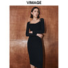 VIMAGE纬漫纪冬季新款纯色百搭洋气收腰连衣裙V2007627 商品缩略图3