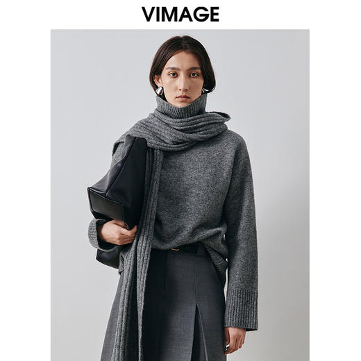 VIMAGE纬漫纪冬季新款时尚宽松舒适高领毛衣套头女上衣V2001610 商品图1
