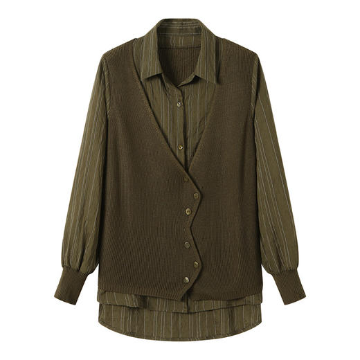 秋季新款，女装针织拼接衬衣春秋洋气时尚假两件女上衣长袖衬衫CC-16-2380 商品图4