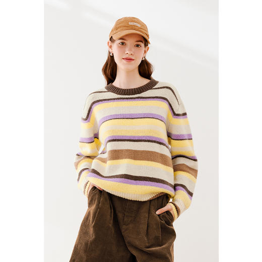 【严选】诗凡黎冬基础撞色不规则条纹圆领毛衣SEA131071 商品图1