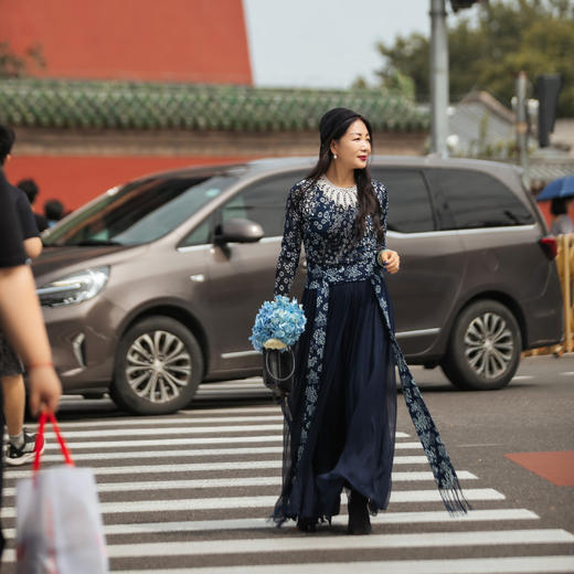 【林栖设计小店】桑蚕丝半身裙配蓝印花布腰封流苏长裙女1934131 商品图2