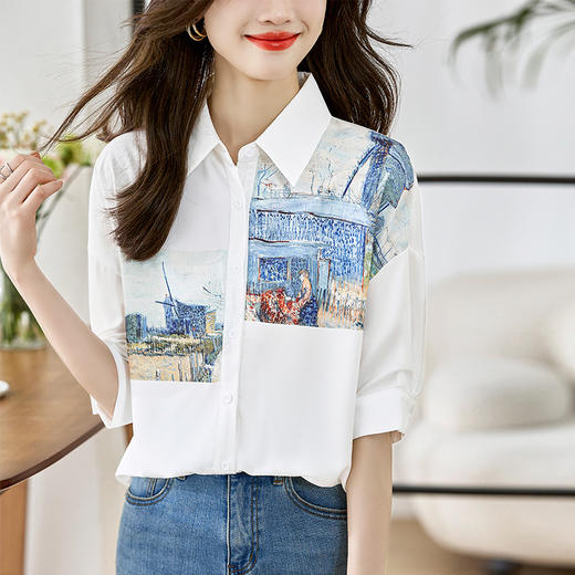 【油画印花白色衬衫】文森特·梵高联名定位印花衬衫 商品图2