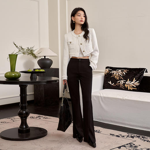 西遇小香风梭织外套秋冬新款米白色设计感宽松长袖短款上衣12138849 商品图1