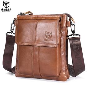 牛船长皮具跨境专供男士单肩斜挎包头层牛皮复古大容量多功能挎包
