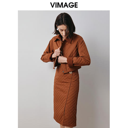 VIMAGE纬漫纪冬季新款时尚通勤高腰百搭中长裙纯色A字半身裙V2006628 商品图1