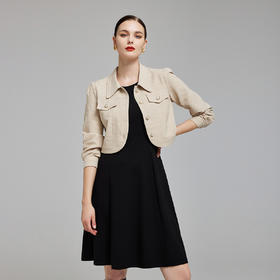 NG843斯尔丽2023秋季新款翻领小外套搭配无袖圆领连衣裙