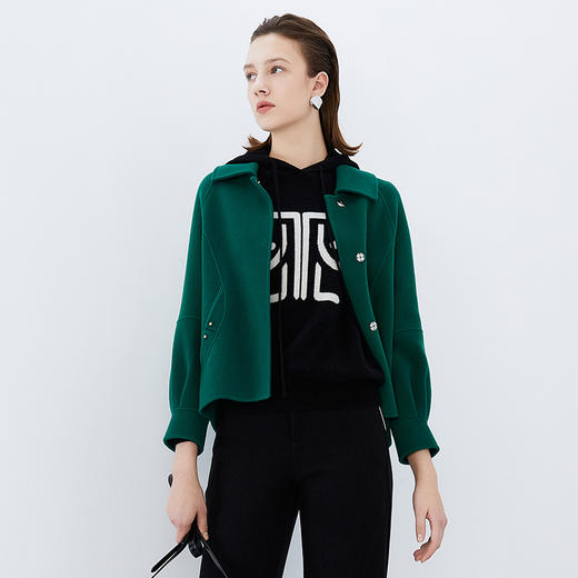 EITIE爱特爱冬季新款百搭纯色毛呢大衣女短外套7614317 商品图2