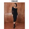 VIMAGE纬漫纪冬季新款纯色百搭洋气收腰连衣裙V2007627 商品缩略图0
