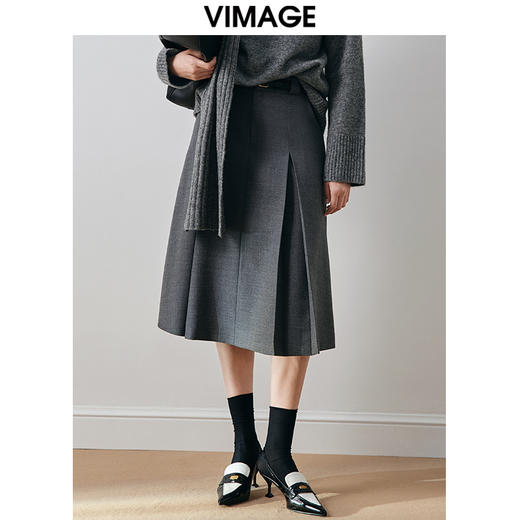 VIMAGE纬漫纪冬季新款修身显瘦高腰半裙半身裙V2006621半 商品图0