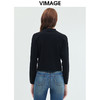 VIMAGE纬漫纪可机洗羊毛衫时尚显瘦白色polo翻领针织开衫秋新款VC2301208 商品缩略图9